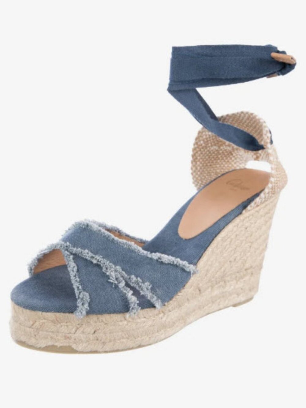 Womens Castaner Blue Canvas Raw-Edge Trim Espadrilles Wedge Heel 37 US/7